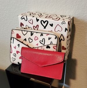 Kate Spade Staci Scribble Hearts Small Wallet w/ Card Case & Gift Box